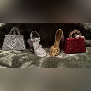 Festive Glittery Ornament Set of 4 NEW